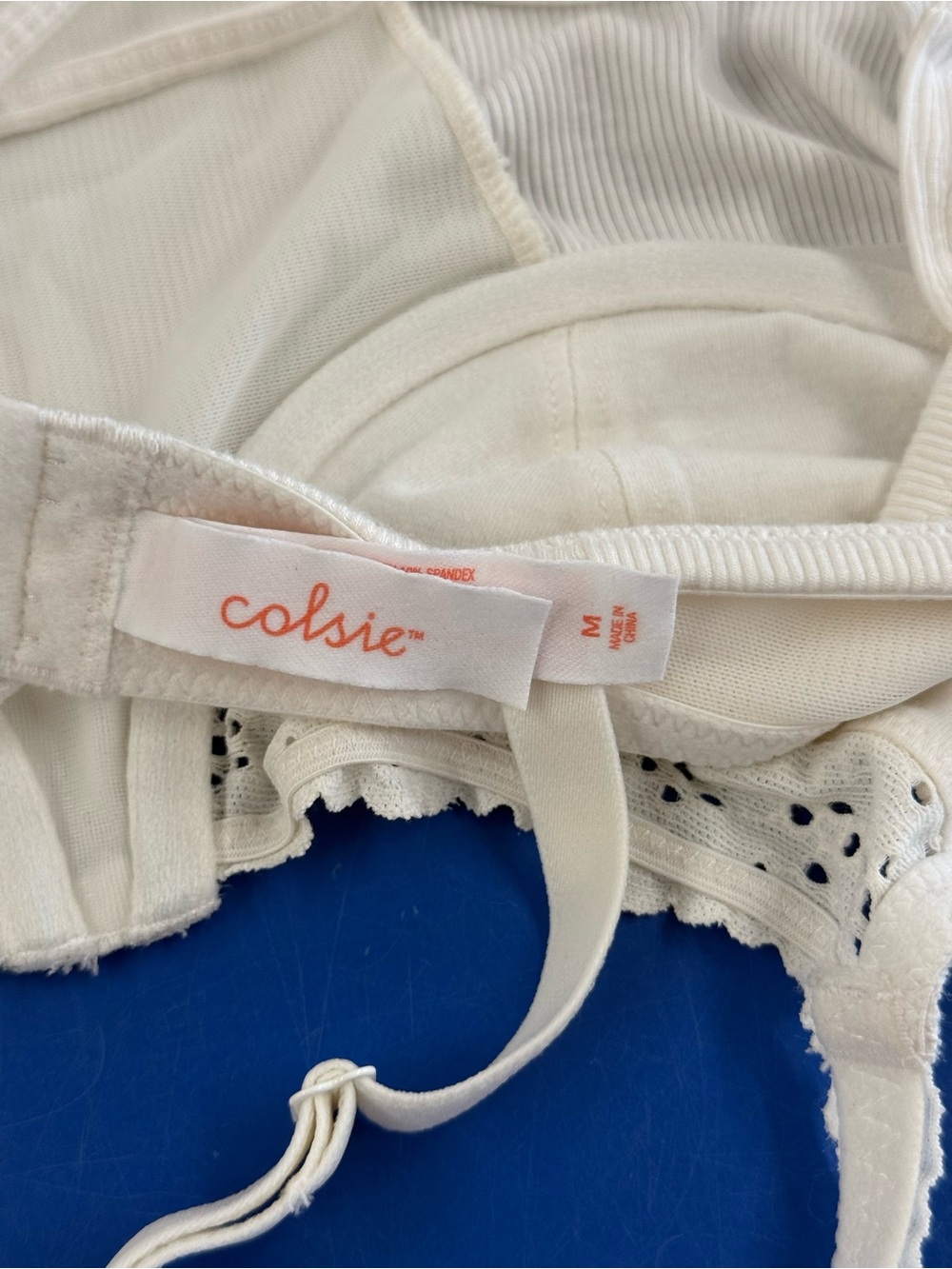 Colsie White Lace-Trim Ribbed Crop Top - Picture 3 of 3